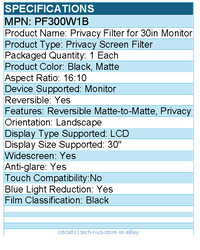 3M PF300W1B Privacy Screen Filter For 30" Widescreen LCD Monitor