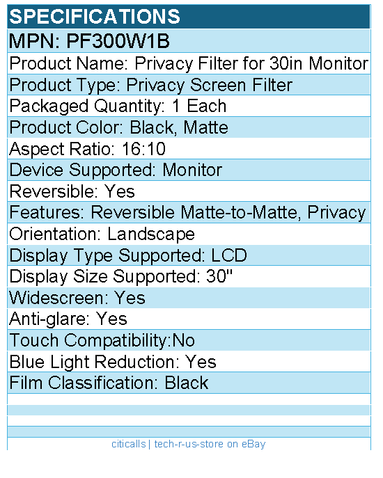 3M PF300W1B Privacy Screen Filter For 30" Widescreen LCD Monitor