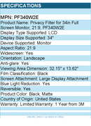 3M PF340W2E Privacy Filter for 34in Full Screen Monitor, 21:9