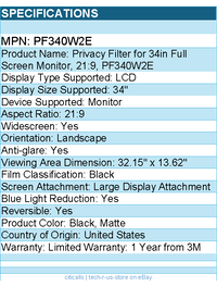 3M PF340W2E Privacy Filter for 34in Full Screen Monitor, 21:9