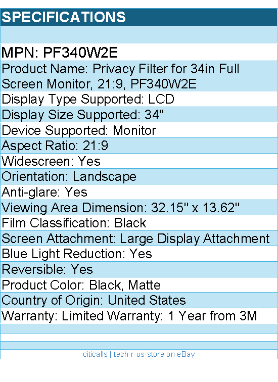 3M PF340W2E Privacy Filter for 34in Full Screen Monitor, 21:9