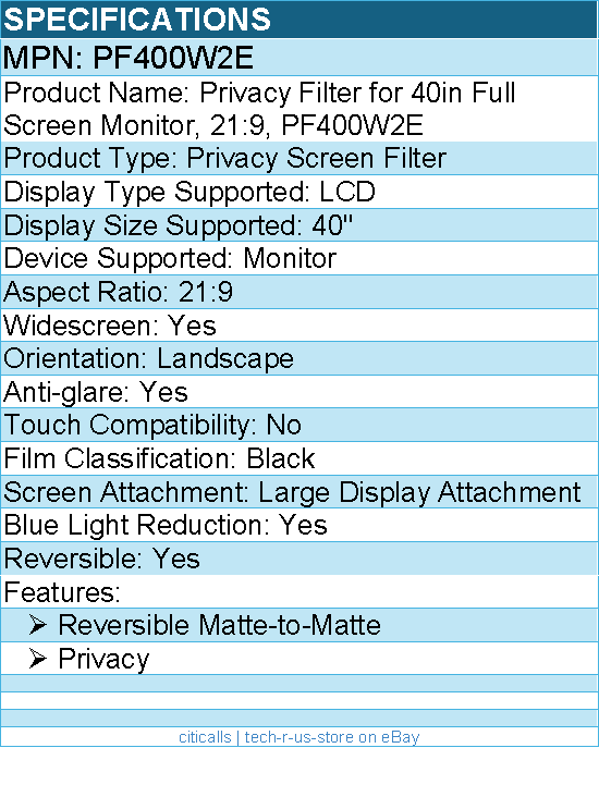 3M PF400W2E Privacy Filter for 40in Full Screen Monitor, 21:9 -  Anti-glare