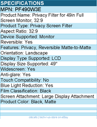 3M PF490W3E Privacy Screen Filter for 49in Full Screen Monitor, 32:9