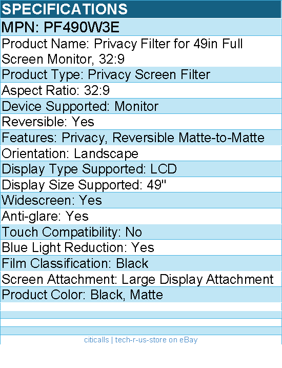 3M PF490W3E Privacy Screen Filter for 49in Full Screen Monitor, 32:9