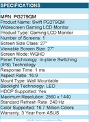 ASUS PG279QM ROG Swift 27" 1440P Gaming LCD Monitor - QHD (2560 x 1440)
