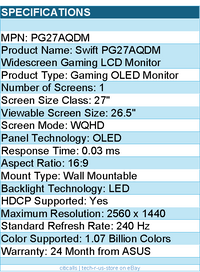 ASUS PG27AQDM ROG Swift  27" Class WQHD Gaming OLED Monitor - 16:9 - Black
