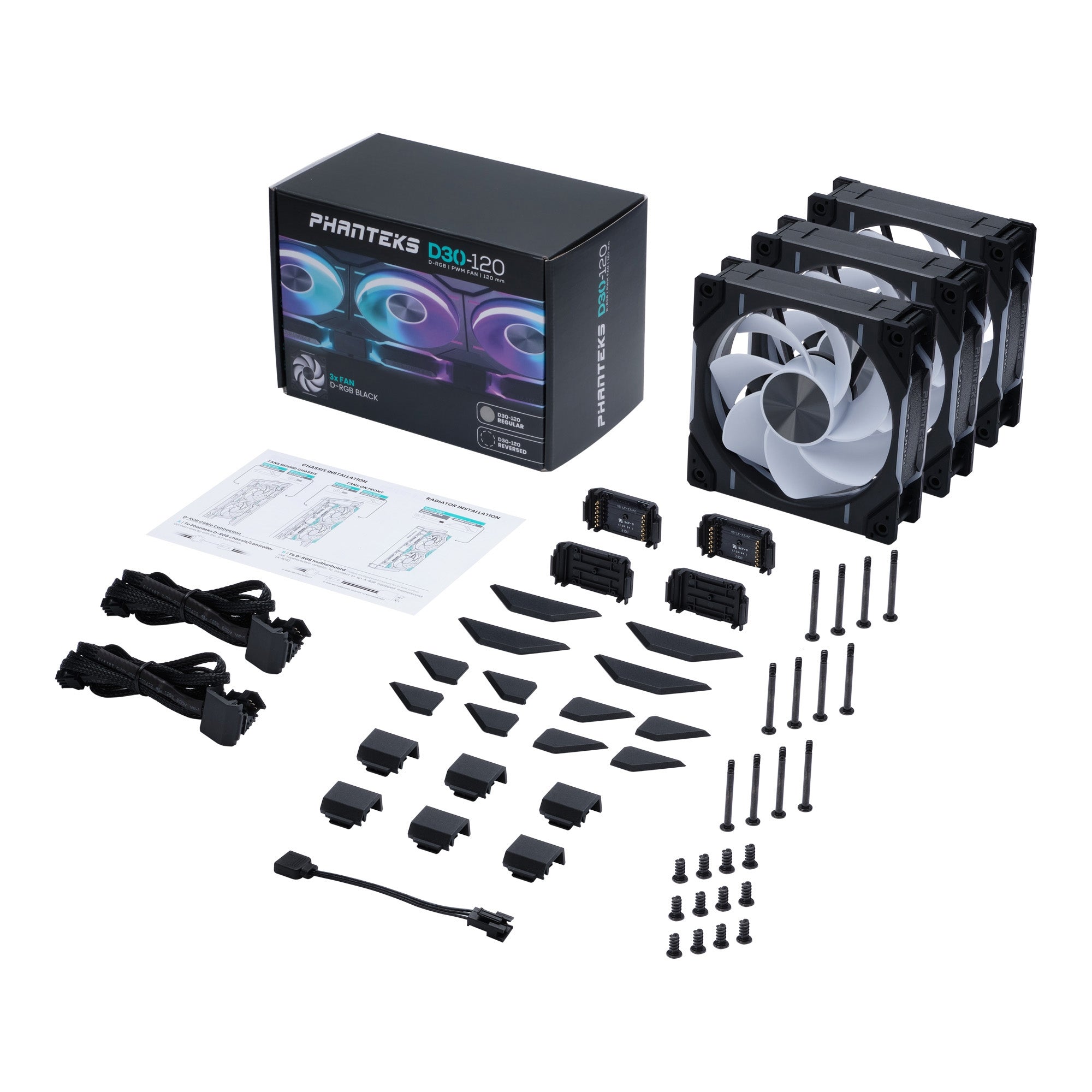 Phanteks PH-F120D30R_DRGBPWMBK013P Fan - D30-120 Black Reversed 3x120mm ARGB