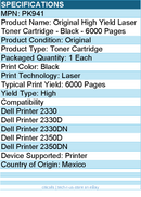 Dell PK941 Original High Yield Laser Toner Cartridge - Black - 6000 Pages