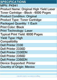 Dell PK941 Original High Yield Laser Toner Cartridge - Black - 6000 Pages