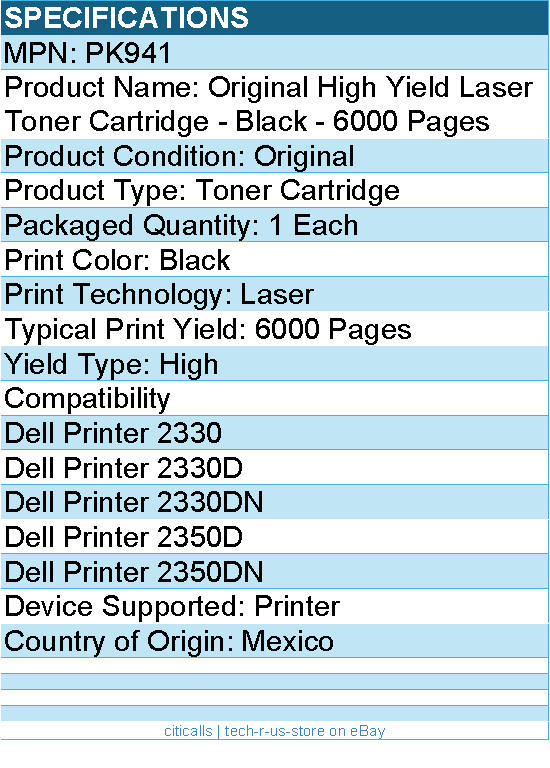 Dell PK941 Original High Yield Laser Toner Cartridge - Black - 6000 Pages