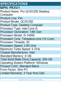 Dell PKXV1 Pro QCS1250 Desktop Computer - Intel Core i5 14th Gen - Slim PC