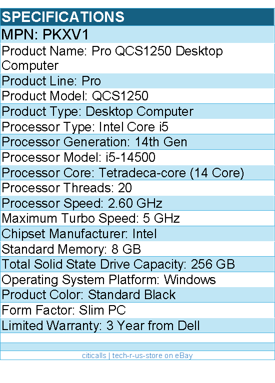 Dell PKXV1 Pro QCS1250 Desktop Computer - Intel Core i5 14th Gen - Slim PC