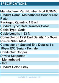 StarTech PLATE9M16 16inch 9 Serial to 10Pin Motherboard Header Slot Plate Retail