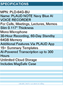 PLAUD PLD-64G-BU PLAUD NOTE Navy Blue AI VOICE RECORDER Retail