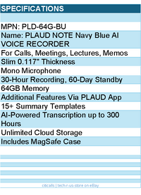 PLAUD PLD-64G-BU PLAUD NOTE Navy Blue AI VOICE RECORDER Retail