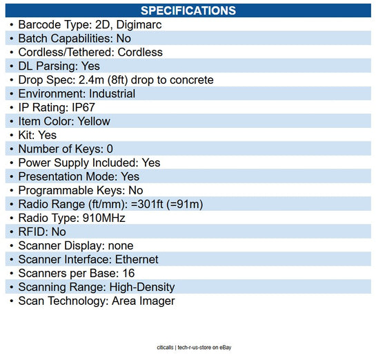 Datalogic PM9600-HP910RBK30 PowerScan PM9600-HP, High Performance, 910MHz