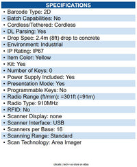 Datalogic PM9600-SR910RBK10 PowerScan 9600 PM9600-SR Barcode Scanner Kit Wireles