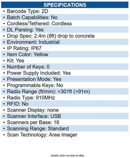 Datalogic PM9600-SR910RBK10 PowerScan 9600 PM9600-SR Barcode Scanner Kit Wireles