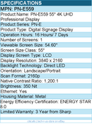 Sharp PN-E559 55" 4K UHD Professional Display - Digital Signage Display