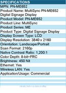 Sharp PN-ME652 MultiSync Digital Signage Display - 3840 x 2160 - 16:9 - 4K UHD