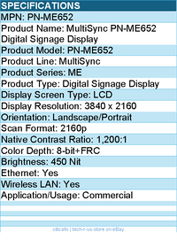 Sharp PN-ME652 MultiSync Digital Signage Display - 3840 x 2160 - 16:9 - 4K UHD