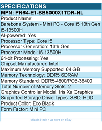 ASUS PN64-E1-BB5000X1TDR-NL Barebone System - Mini PC - Core i5 13th Gen