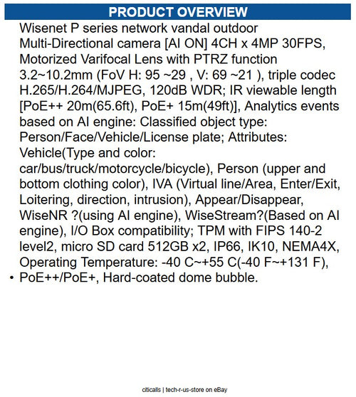 Hanwha PNM-C16083RQZ WISENET P Series IP Camera vandal outdoor Multi-Directional