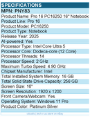 Dell PNY83 Pro 16 PC16250 16" Notebook - Full HD Plus - Platinum Silver
