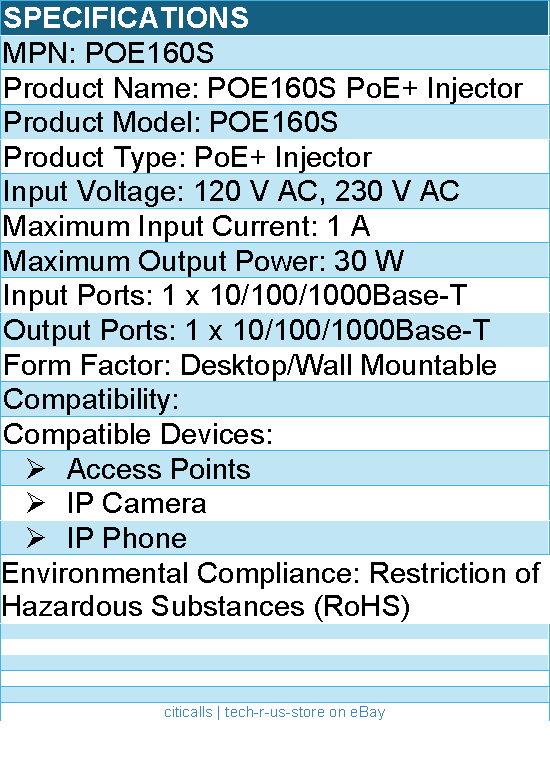 TP-Link Omada POE160S PoE+ Injector - 120 V AC, 230 V AC Input - 30 W