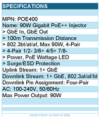 Cudy POE400 90W Gigabit PoE++ PoE+ PoE Injector Retail - Plug & Play - Black