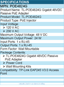 TP-Link POE4824G TL-POE4824G Gigabit 48VDC Passive PoE Adapter