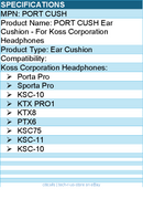 Koss PORT CUSH Ear Cushion - For Koss Corporation Headphones