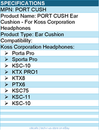 Koss PORT CUSH Ear Cushion - For Koss Corporation Headphones