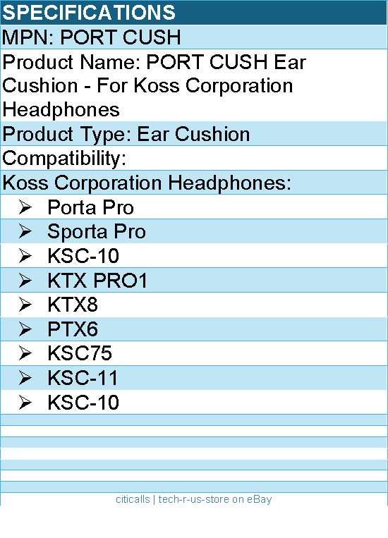Koss PORT CUSH Ear Cushion - For Koss Corporation Headphones