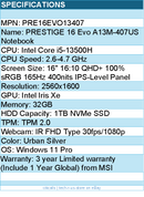 MSI PRE16EVO13407 Notebook - Prestige 16Evo A13M-407US 16" Core i5-13500H 32GB