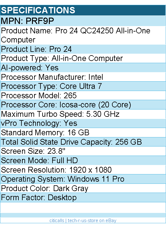 Dell PRF9P Pro 24 QC24250 All-in-One Computer - Intel Core Ultra 7