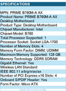 ASUS PRIME B760M-A AX Desktop Motherboard - Intel B760 Chipset