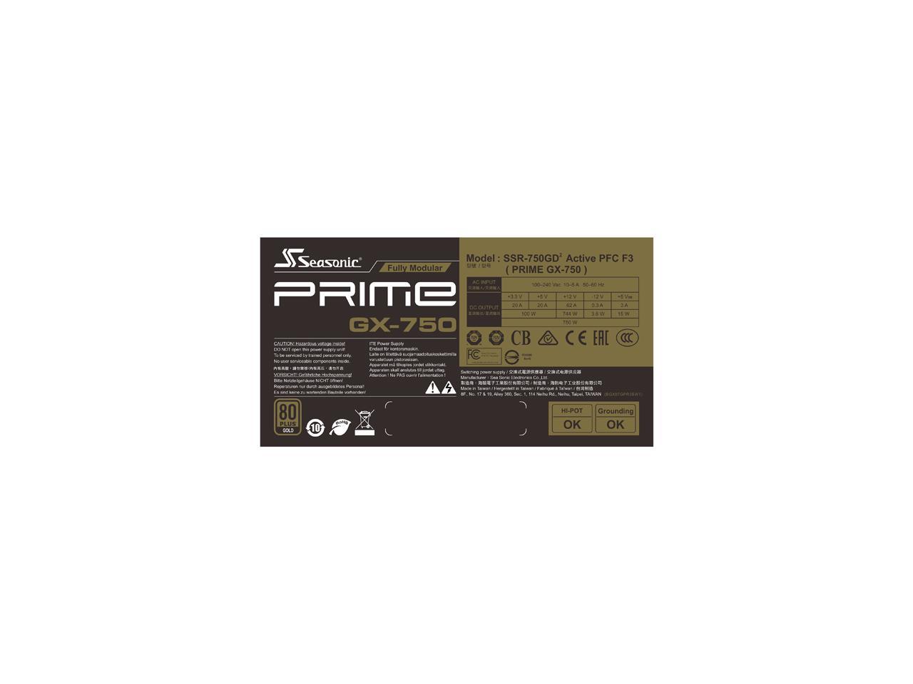 Seasonic PRIME GX-750 (SSR-750GD2) Prime Ultra Series 750 Gold - Power supply