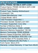 ASUS Prime H810M-A WIFI-CSM Desktop Motherboard - Intel H810 Chipset