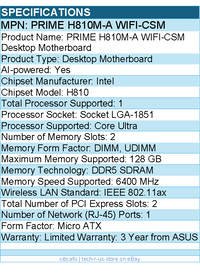 ASUS Prime H810M-A WIFI-CSM Desktop Motherboard - Intel H810 Chipset