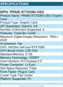 ASUS PRIME-RTX5060-O8G NVIDIA GeForce 5060 Graphic Card - 8 GB GDDR7 - 1x 8-pin