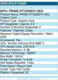 ASUS PRIME-RTX5060TI-O8G NVIDIA GeForce RTX 5060 Ti Graphic Card - 8 GB