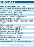 ASUS PRIME-RTX5070-O12G 12 GB NVIDIA GeForce RTX 5070 Graphic Card -Plug-in Card
