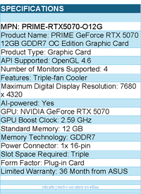 ASUS PRIME-RTX5070-O12G 12 GB NVIDIA GeForce RTX 5070 Graphic Card -Plug-in Card