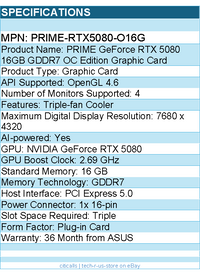 ASUS PRIME-RTX5080-O16G NVIDIA GeForce RTX 5080 Graphic Card - 16 GB GDDR7