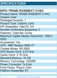 ASUS PRIME-RX9060XT-O16G AMD Radeon 9060 XT Graphic Card - 16 GB GDDR6