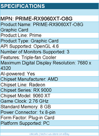ASUS PRIME-RX9060XT-O8G AMD Radeon 9060 XT Graphic Card - 8 GB GDDR6