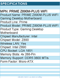 ASUS PRIME Z890M-PLUS WIFI Gaming Desktop Motherboard - Intel Z890 Chipset