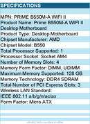 ASUS Prime B550M-A WIFI II Desktop Motherboard - AMD B550 Chipset - Socket AM4