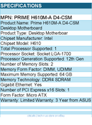 ASUS Prime H610M-A D4-CSM Desktop Motherboard - Intel H610 Chipset